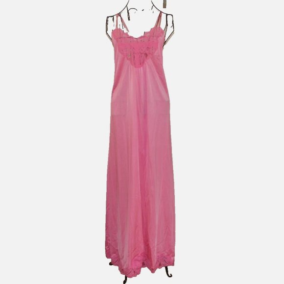 Shadowline Other - Vintage Shadowline Pink Nylon Nightgown Sz S Made in USA Lace Trim